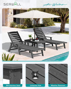 SERWALL Outdoor Coffee Table with 1.69" Umbrella Hole, HDPE Patio Coffee Table for Outside, Rectangle, Gray