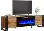 AMERLIFE Fireplace TV Stand with 36" Fireplace, 70" Modern Entertainment Center with High Gloss Doors & LED Lights, U-Shaped Legs TV Console Cabinet for TVs Up to 80", Rustic Oak