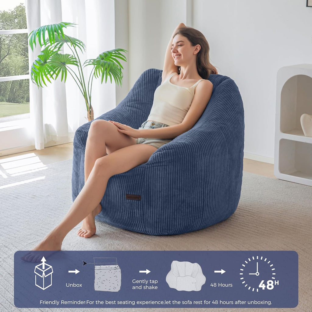 MAXYOYO Bean Bag Chair, Bean Bag Sofa with Filler, Cozy Living Room Chair for Adults and Kids, Stuffed Floor Sofa for Bedroom Dorm Reading, Dusty Blue