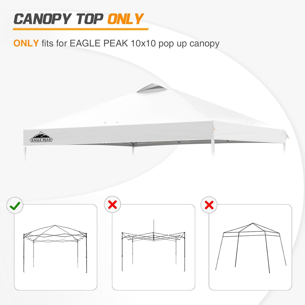 EAGLE PEAK Replacement Canopy Top for Eagle Peak 10x10 Straight Leg Pop Up Canopy Frame Only, Canopy Cover with Air Vent, UPF 50+, Frame NOT Included, White