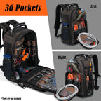 WELKINLAND 36-Pockets Electrician Backpack, Hard-Based HVAC Backpacks, Waxed-Canvas Technician Backpack, Heavy-Duty Tool Backpacks For Men