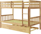 Harper & Bright Designs Convertible Wood Twin-Over-Twin Bunk Bed with Trundle and Ladder - Can Be Divided Into Two Platform Beds, White Oak