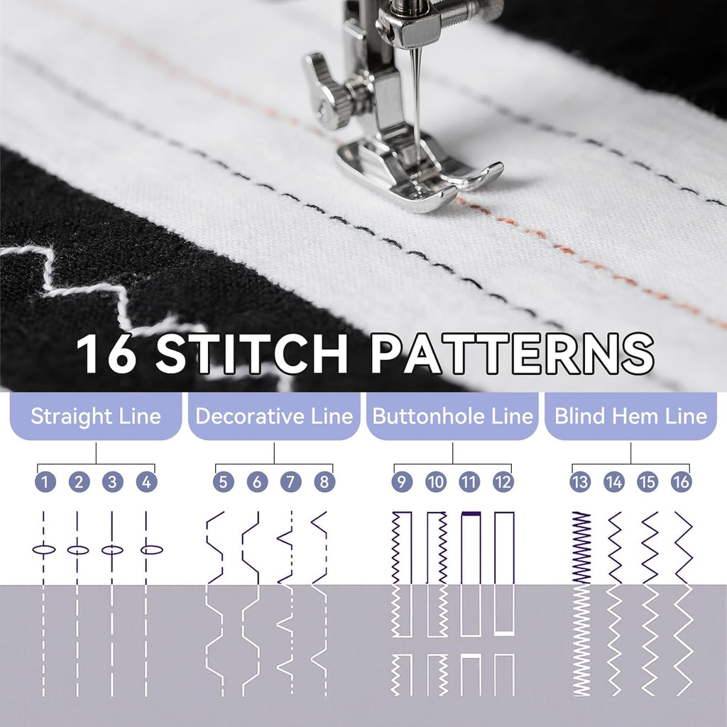 Ninonly Sewing Machine for Beginners, Electric Sewing Machine with 16 Stitches, Foot Pedal and Accessories Kit for Home DIY Sew Projects, Purple