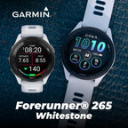 Wearable4U Garmin Forerunner 265 Music GPS Running 46 mm Smartwatch  Whitestone with AMOLED Touchscreen Display White Earbuds Bundle