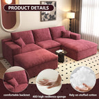 107'' U-Shaped Modern Modular Sectional Cloud Couch Whit Ottoman, 4-Seat Chenille Deep-Seat Sofa with Pillow for Living Room, Bedroom, Apartment, Wine Red