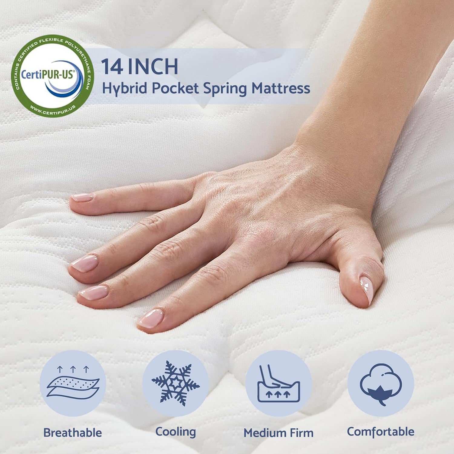 Full Size Mattress, Hybrid Mattress with Gel Memory Foam, Pocket Springs Mattresses for Motion Isolation, Pressure Relief