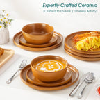vancasso Plates and Bowls Sets, 18 Pieces Modern Ceramic Dinnerware Set for 6, Dish Set for Kitchen, Dinner Set Stoneware Dishware Set Microwave and Dishwasher Safe, Yellow, Series ZERMATT