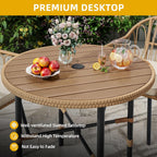 DWVO Outdoor Patio Dining Table Round for 4 35.4" Outdoor Tables with Umbrella Hole & Adjustable Levelers All-Weather Bistro Table with Metal Frame for Lawn Garden Backyard
