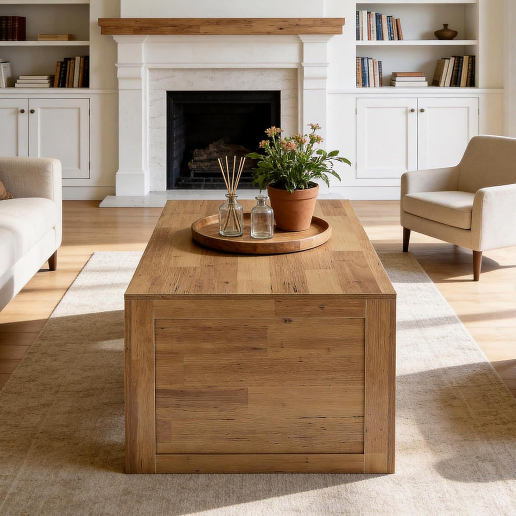 Tribesigns 47-Inch Farmhouse Coffee Table, Wooden Rectangular Center Table with Thick Base, Modern Cocktail Tea Furniture for Living Room (Oak Brown)