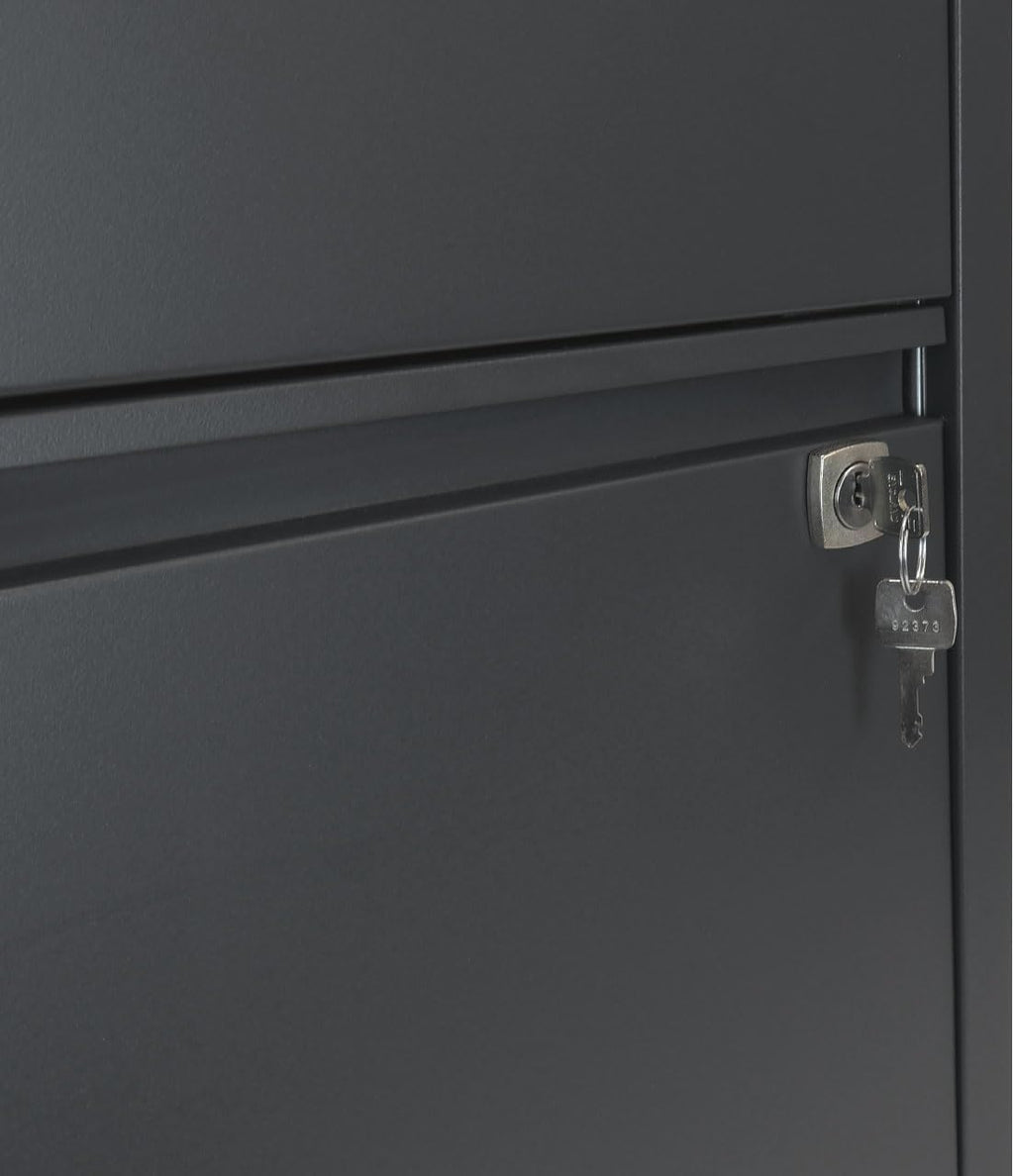 Bisley 3-Drawer Flush Front Vertical File Cabinet - Anthracite Grey, 2 Utility Drawers + 1 Hanging File Drawer, Powder-Coated Steel, Locking Bottom Drawer