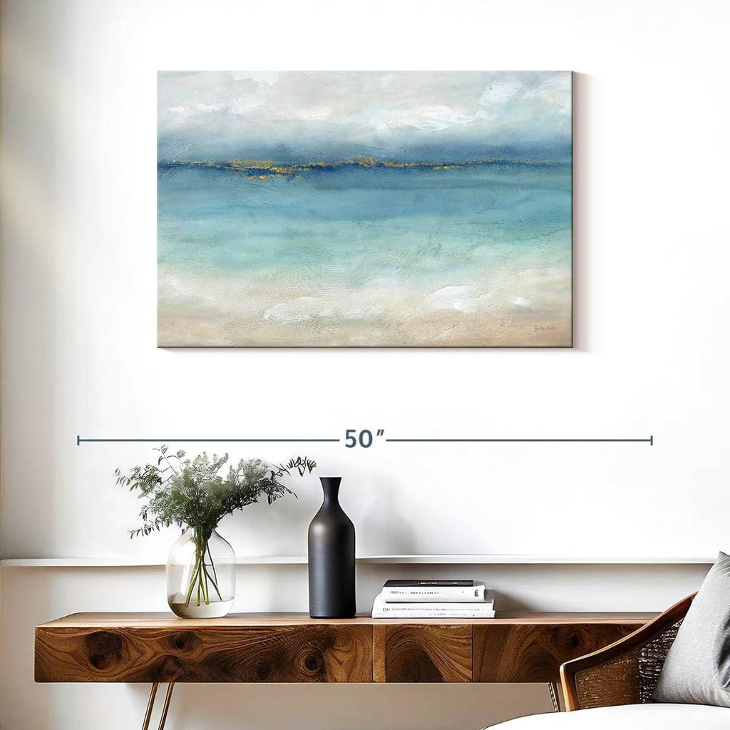 ElephantStock Serene Sea Landscape Wall Art - Horizontal Wrapped Canvas - 1-Piece Hallway Wall Decor - Painting Beach Canvas Print - Blue and White Decor for Wall by Cynthia Coulter - 36" X 24"
