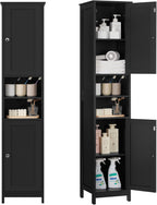 TEENFON 67" Tall Bathroom Cabinet with Adjustable Shelves and Doors, Narrow Bathroom Storage Cabinet for Small Space, Living Room, Entryway, Kitchen, Black