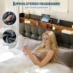 Garvee Queen Size Bed Frame with 2 Storage Drawers, Upholstered Bed Frame Queen with LED Light, Double-Layer Bedside Headboard with Charging Socket and USB Port, Soft Plush Fabric, White