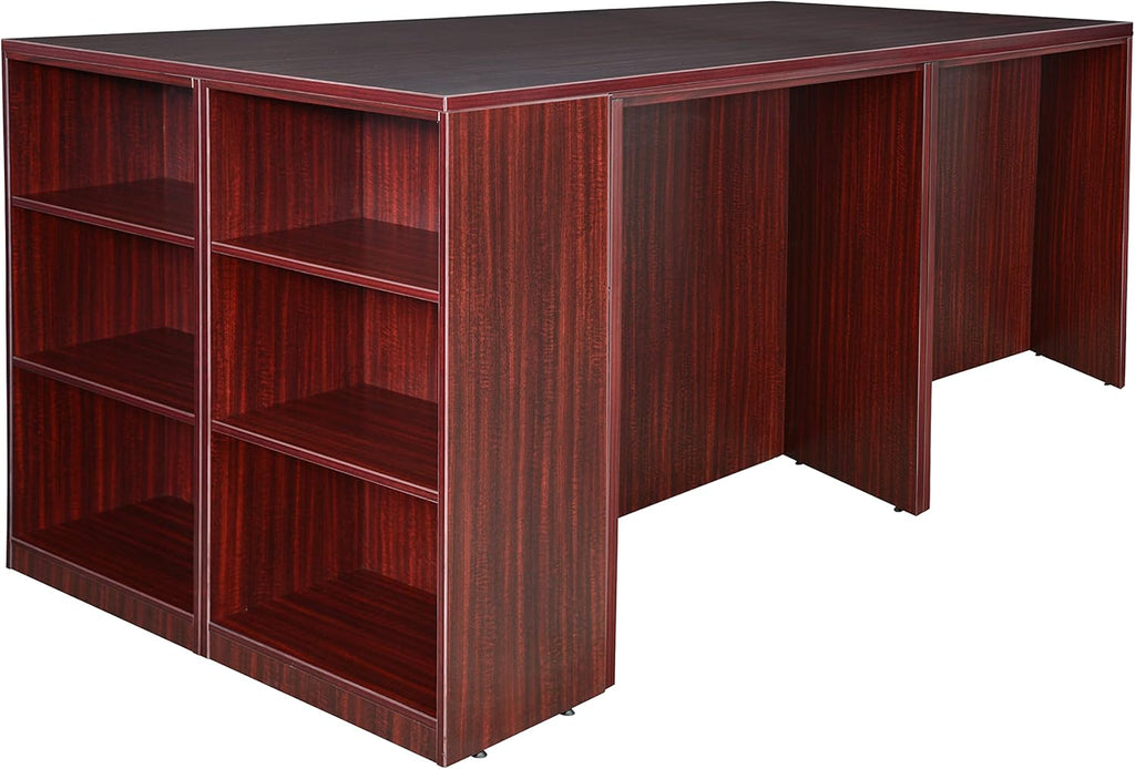 Regency Legacy Stand Up Lateral File/ 3 Desk Quad with Bookcase End- Mahogany