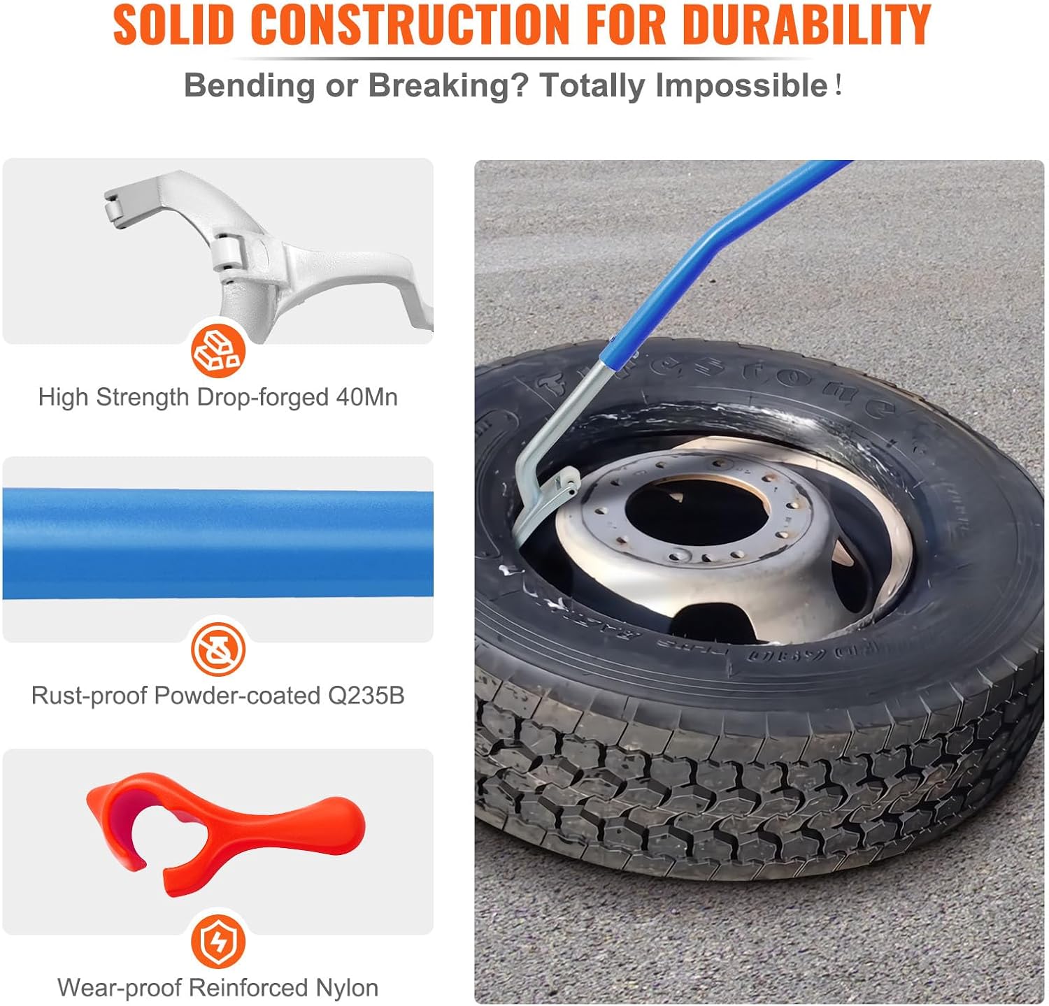 VEVOR Tire Mount Demount Tool 22.5" to 24.5" Tire Changer Steel Bead Breaker Extra Bead Holder Tubeless Truck Manual Tire Changing Tools for Car Repairing(Blue)