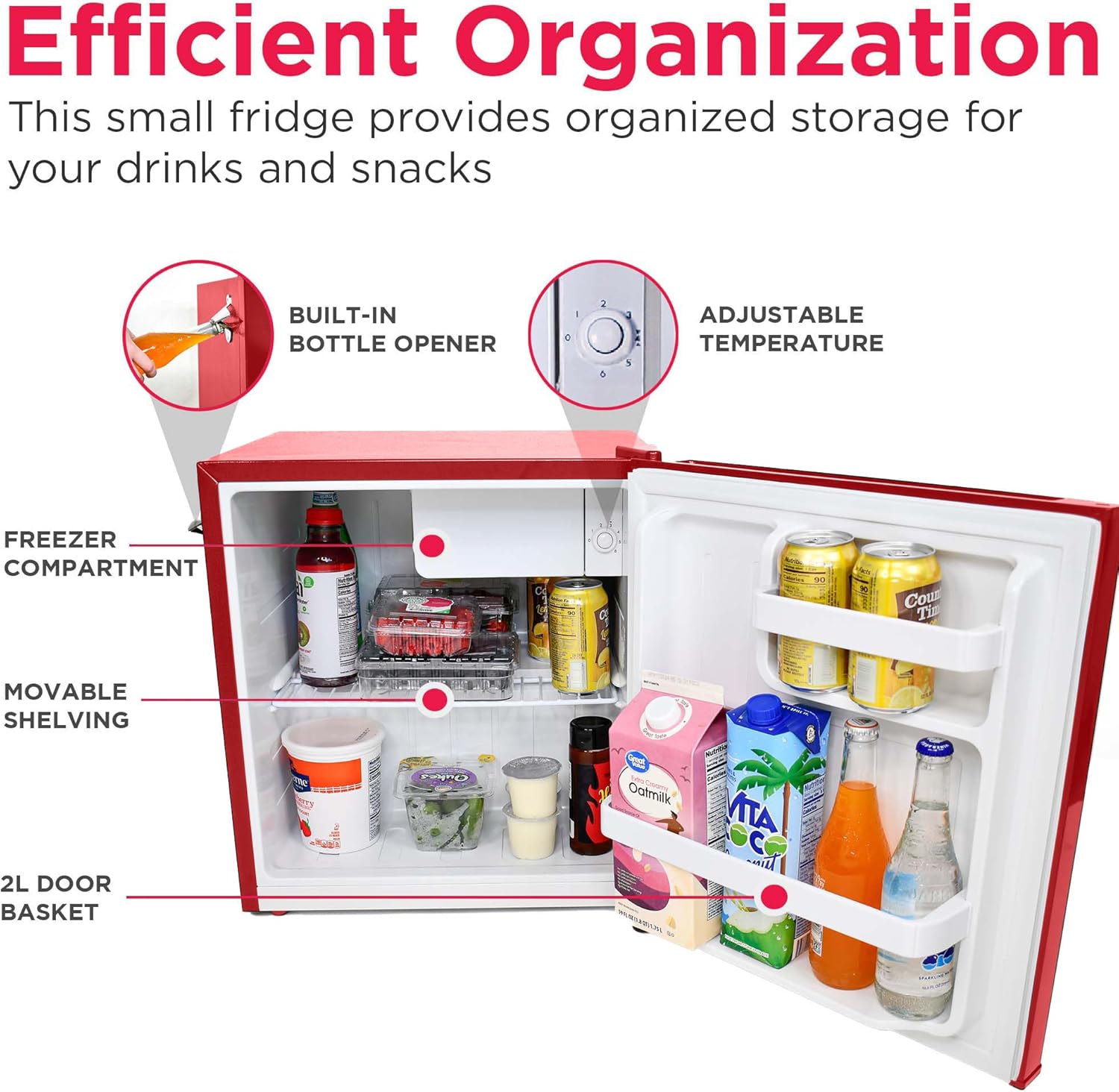 Frigidaire EFR176-RED 1.6 cu. ft. Retro Bar Fridge with Side Bottle Opener, Red