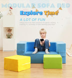 Elftopia Modular Kids Sofa,Toddler Couch Foam Armchair for Kids,Children Convertible Plush Sofa Play Set,Fold Out SofaBed(Dynami Color)