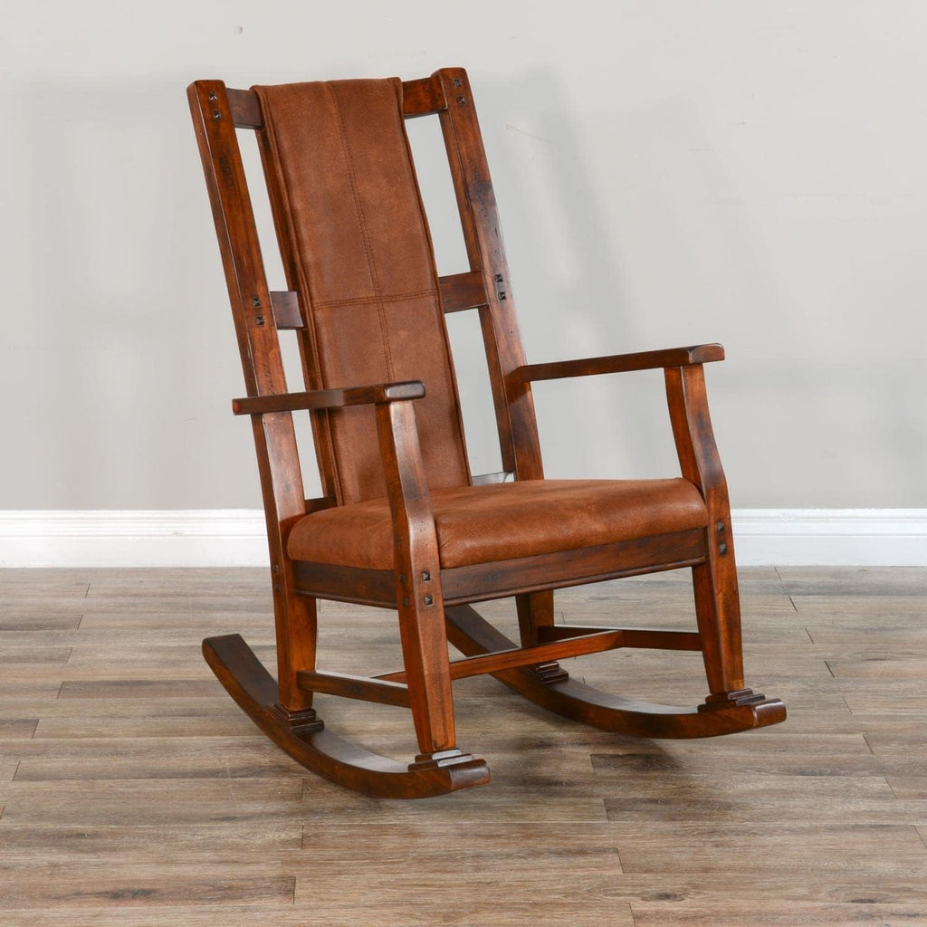 Pemberly Row Wood Rocking Chair, Indoor in Chocolate (41" H x 26" W x 22.5" D) for Living Room with Cushion Seat, High Back, Easy Assembly