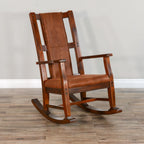 Pemberly Row Wood Rocking Chair, Indoor in Chocolate (41" H x 26" W x 22.5" D) for Living Room with Cushion Seat, High Back, Easy Assembly