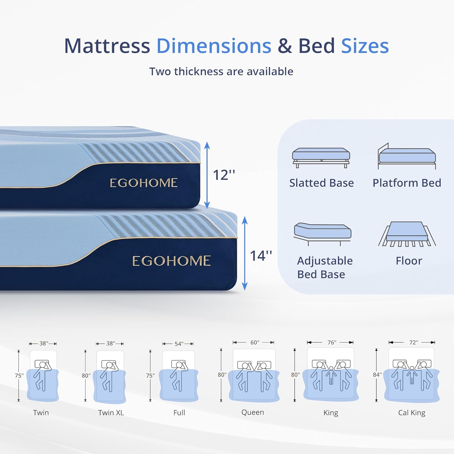 EGOHOME 12 Inch Queen Hybrid Mattress in a Box, Copper Gel Memory Foam for Cool Sleep, Fiberglass-Free, Pressure Relieving, Medium Firm, CertiPUR-US Certified, 80''L x 60''W