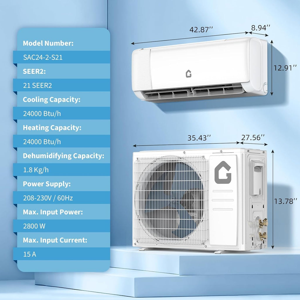 IDEALHOUSE 24,000 BTU Mini Split Air Conditioner and Heat Pump, 21 SEER2 Ultra Quiet 208-230V Ductless AC with WiFi & Alexa Control, Cools/Heats up to 1500 Sq.Ft, Easy Installation Kit