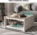 YITAHOME Coffee Table Farmhouse Coffee Table with Storage Rustic Wood Cocktail Table, Square Coffee Tables for Living Meeting Room with Half Open Storage Compartment, Grey Wash