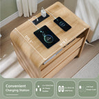 25" Tall Modern Nightstand Set of 2, 23.6'' Wide Wood Bedside Table w/2 Storage Drawers, Charging Station, Mid Century End Table for Bedroom, Living Room,Curved Profile Design, Natural Oak | Modern, Set of 2, Bedside Table, 2 Storage Drawers, Chargin
