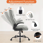 Sweetcrispy Office Computer Gaming Chair, Ergonomic High Back Heavy Duty Task Desk Chairs with Wheels, Flip-up Arms, Adjustable Height, PU Leather, Grey