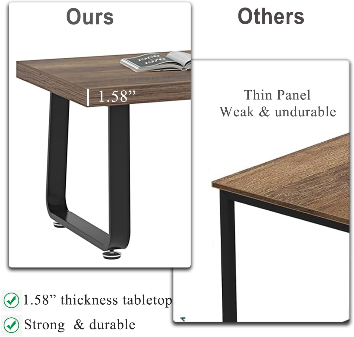 HSH Farmhouse Modern Simple Oak Center Table - Industrial Minimalist Rectangle Living Room Coffee Table, Wood and Metal, Rustic Oak, 39 in