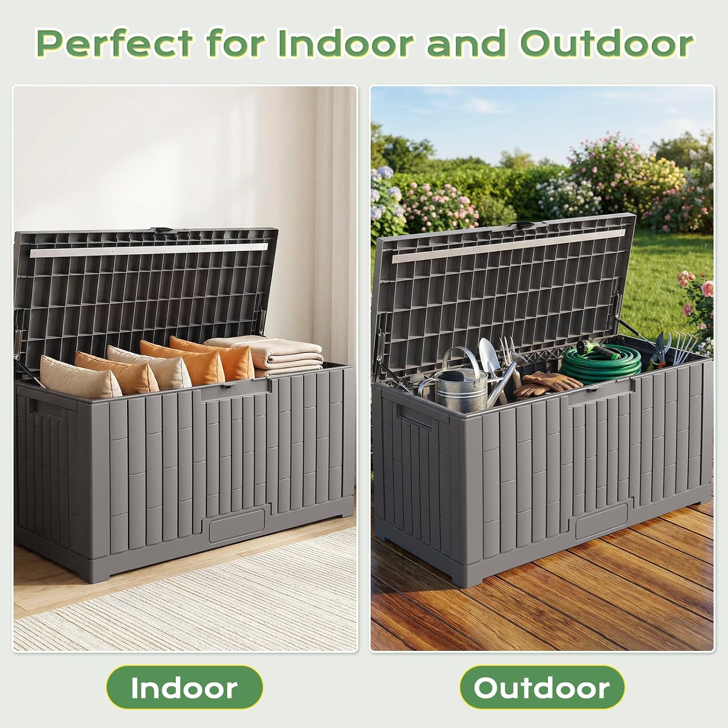 Jocoevol Deck Box 100 Gal, UV Resistant & Waterproof Outdoor Storage Box with Lock, Easy Assemble Storage Bins Container for Pool Patio Garden