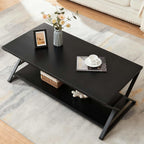 HOMISSUE Coffee Table, Rustic Rectangle Coffee Table with 2-Tier Storage, Engineered Wood Center Table with Open Shelves, Minimalist Coffee Table for Living Room, 47 Inch, Black