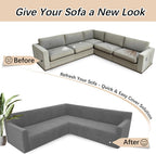 Arfntevss Stretch Sectional Couch Covers L Shaped Corner Sectional Sofa Cover Washable Jacquard Soft Fleece U Shape Sofa Slipcovers Anti Slip Furniture Protector for Dogs Pets (X-Large, Gray)