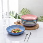 Selamica Ceramic Plates and Bowls Set, 24 Pieces Dinnerware Sets for 6, Scratch Resistant Dishes Set, Handpainted Swirl with Spot Dishwasher & Microwave Safe, Gradient Color