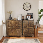 Semiocthome Farmhouse Shoe Storage Cabinet with 2 Flip Drawers, 23.6"(W) Freestanding Shoe Organizer with Barn Door and Metal Handles for Entryway, Corner Narrow Shoe Rack Cabinet - Rustic Brown