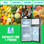 DEMULLER Mini Fridge with Freezer, 45L Personal Refrigerator Only for One Person Use, Silver Tiny Small Size Refrigerator with 7 Level Adjustable Temperature and Double Door