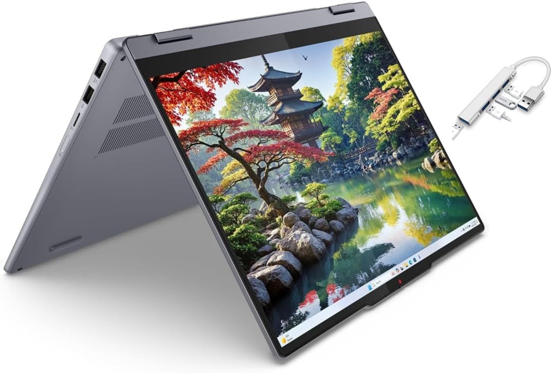 Lenovo IdeaPad 5i 2-in-1 14" WUXGA Touchscreen Laptop|Intel Core Ultra 5 AI 225U|Intel Graphics|Grey|Backlit| 8GB RAM DDR5 | 512GB SSD | Windows 11 Home | Bundle with USB 3.0 Hub
