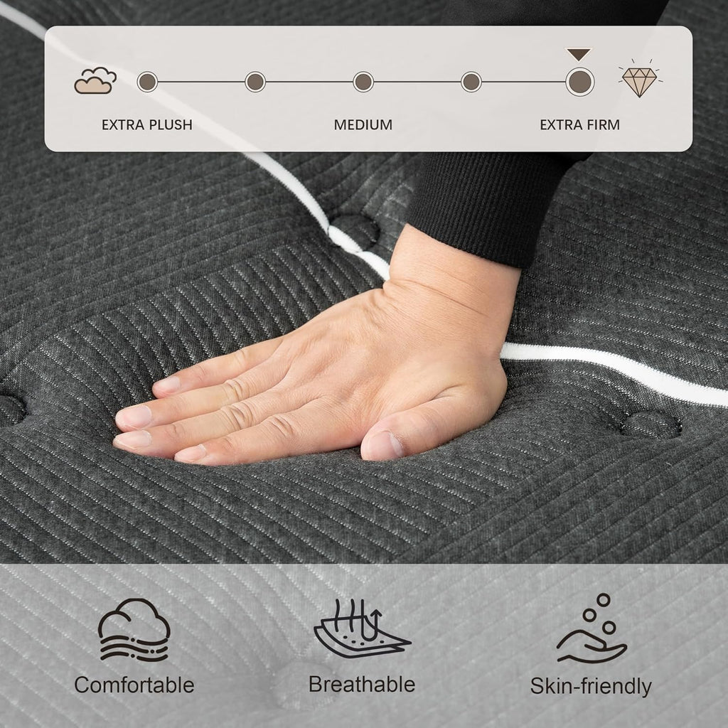 Extra Firm King Mattress, 14 Inch King Size Mattress,Luxurious Memroy Foam Hybrid Extra Lumbar Support, Back Pain Relief&Cool Sleep, Firm Foam Encased Edge,Motion Isolation,Fiberglass-Free