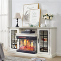 AMERLIFE 3-Sided Glass Fireplace TV Stand for TVs up to 65'' with 12 Color, Media Entertainment Center Console Table with Doors Closed Storage, White