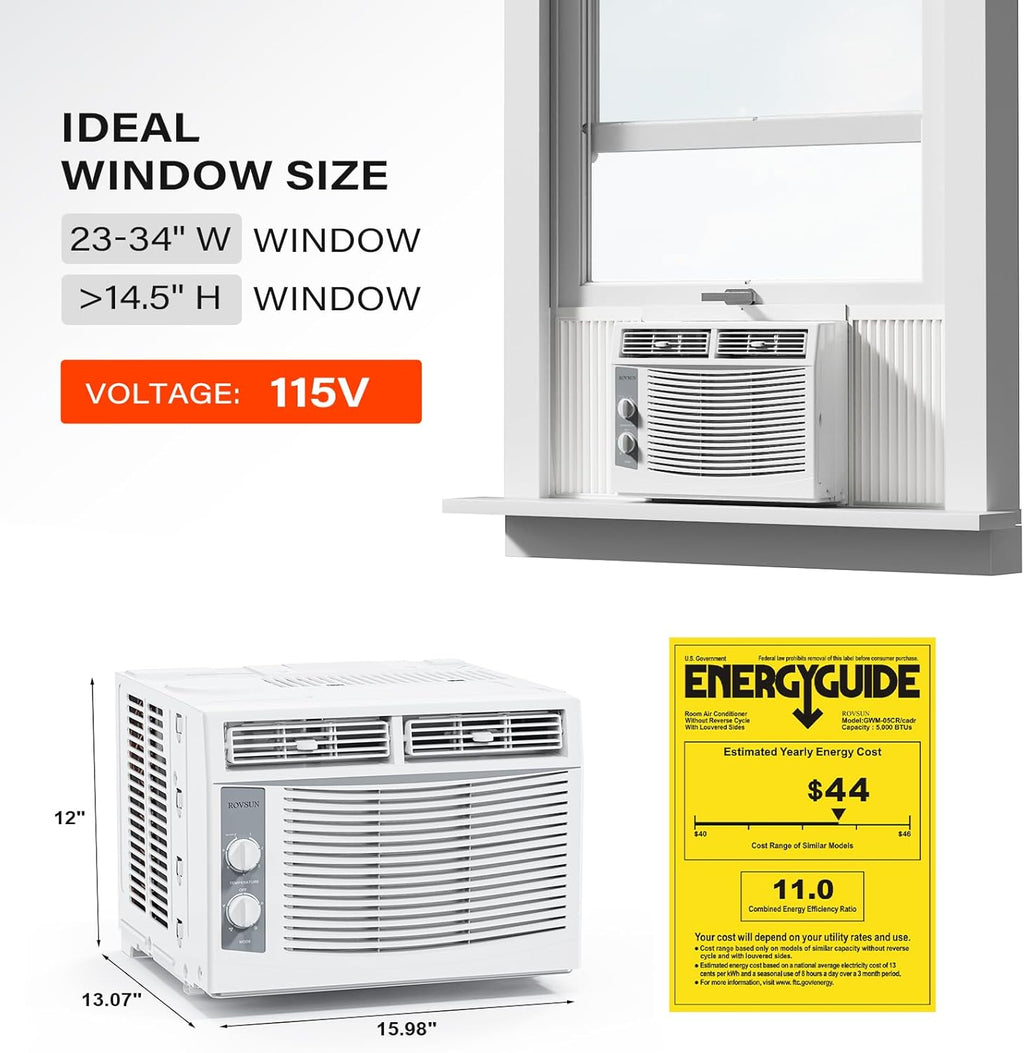 ROVSUN 5000 BTU Window Air Conditioner, Window AC Units with Mechanical Controls & Easy Install Kit, Ideal for Rooms up to 150 Square Feet, 115V/60Hz, White