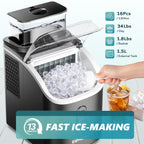 EUHOMY Ice Cube Maker Machine Countertop with External Water Tank, 2 Ways to Add Water, 34Lbs/Day, 16Pcs Ready in 7 Mins, Auto-Cleaning, with Ice Scoop & Basket, for Home/Kitchen/Office/Bar (Black)