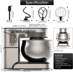 Stand Mixer, Stainless Steel Mixer 5.3-QT LCD Display Food Mixer, 6+P Speed itchen Electric Mixer Tilt-Head Mixer with Stainless Steel Bowl, Dough Hook, Beater, Whisk