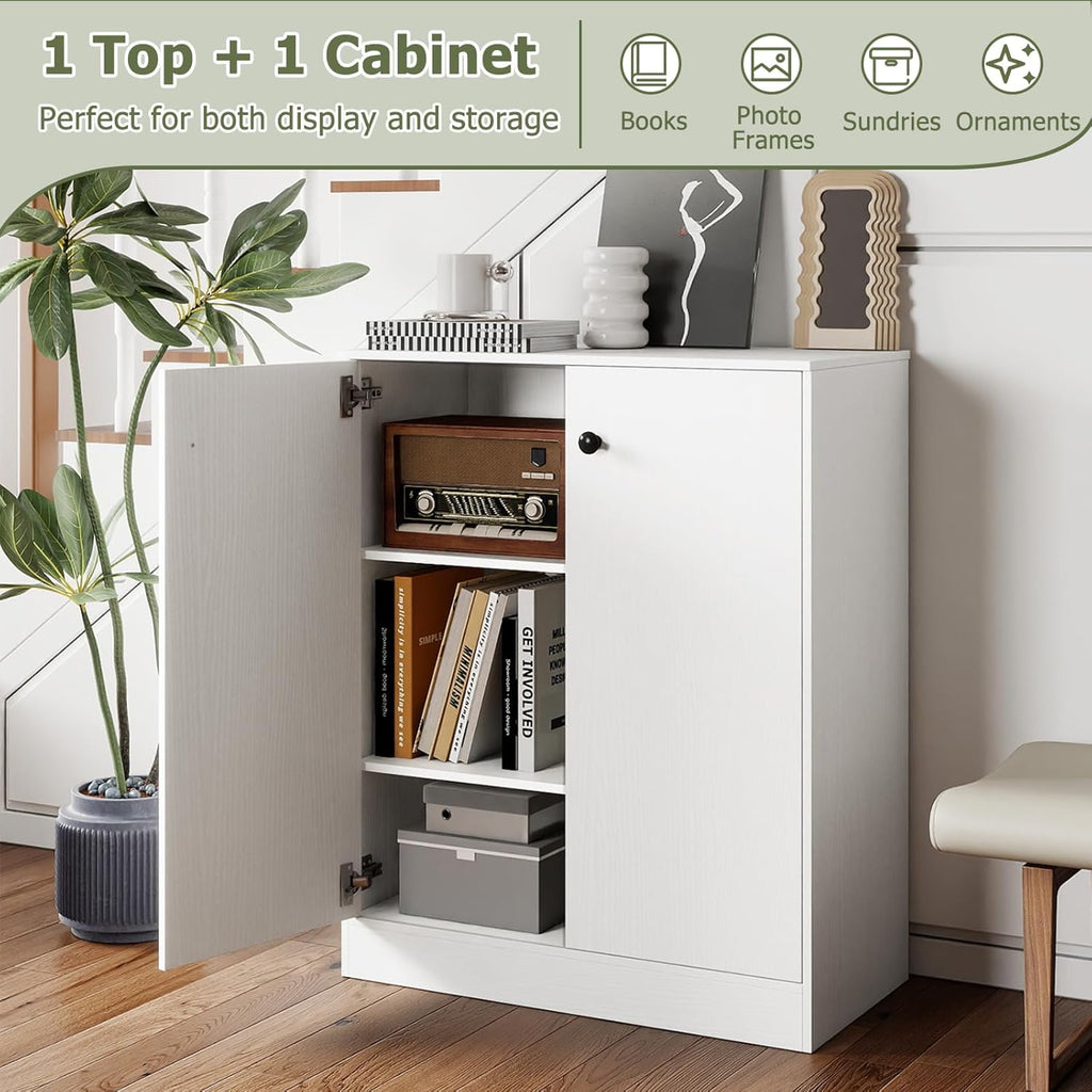 Giantex 2 Door Storage Base Cabinet - Freestanding Floor Cabinet with 3-Tier Shelf, 28” x 13.5” x 33.5”, Non-Slip Foot Pads, Kitchen Cupboard Storage Organizer for Living Room, Entryway, Office