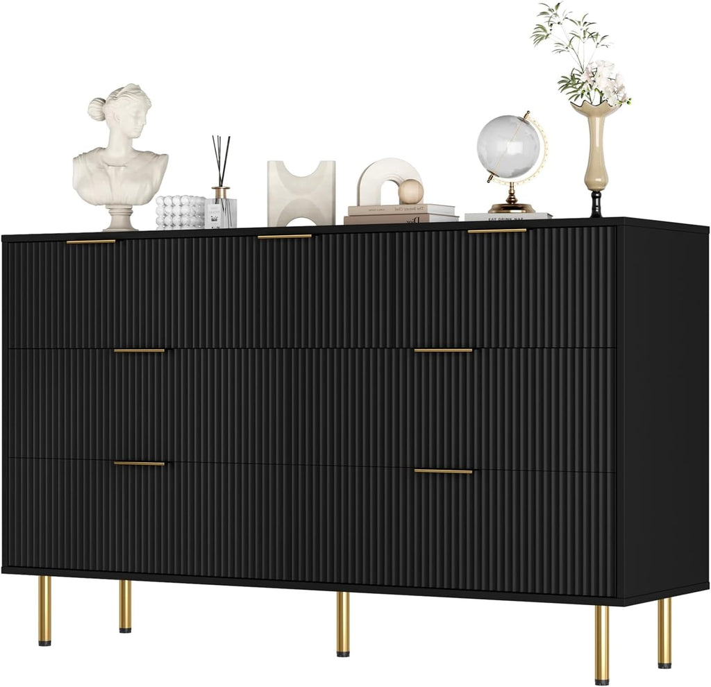 IDEALHOUSE Fluted Dresser for Bedroom,7 Drawer Dresser with Wide Drawers,Wooden Chest of Drawers,Modern Storage Dressers for Living Room, Closet, Hallway,Entryway