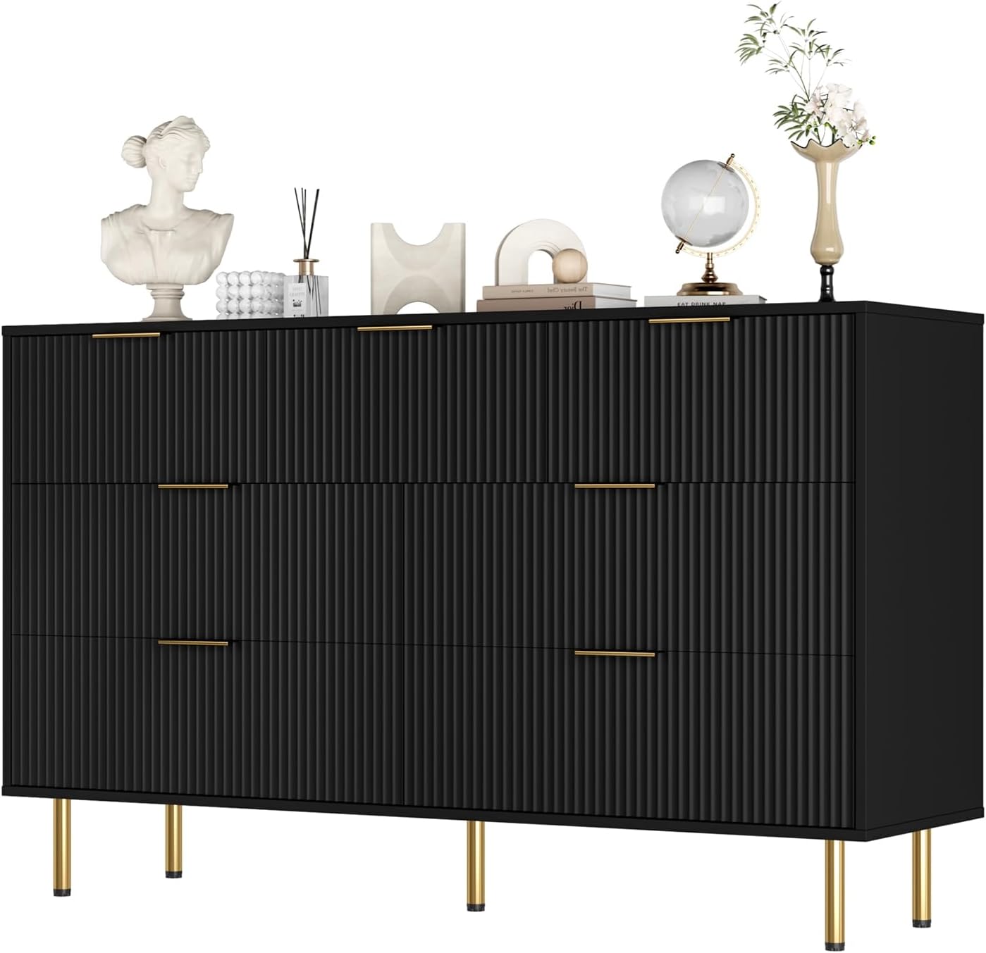 IDEALHOUSE Fluted Dresser for Bedroom,7 Drawer Dresser with Wide Drawers,Wooden Chest of Drawers,Modern Storage Dressers for Living Room, Closet, Hallway,Entryway