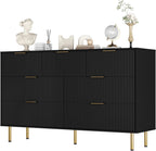IDEALHOUSE Fluted Dresser for Bedroom,7 Drawer Dresser with Wide Drawers,Wooden Chest of Drawers,Modern Storage Dressers for Living Room, Closet, Hallway,Entryway