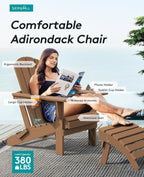 SERWALL Adirondack Chair with Cup Holders - Composite Adirondack Chairs Set of 2 HDPE Outdoor Chairs All Weather Use- Brown