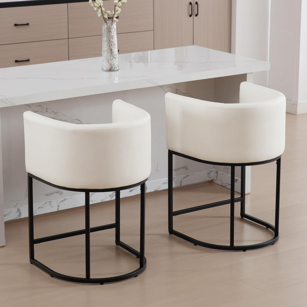 Modern Counter Height PU Leather Upholstered Bar Stools Set of 3, 24" Kitchen Counter Island Stools Bar Chairs with Black Metal Frame, White