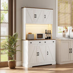 71" Kitchen Pantry Cabinet with Charging Station & LED Lights, Tall Kitchen Storage Cabinet with Hutch Coffee Bar, Farmhouse Pantry with Door Shelf & pull out Shelf for Dining Room Kitchen, White