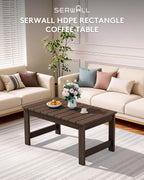 SERWALL Outdoor Coffee Table with 1.69" Umbrella Hole, HDPE Patio Coffee Table for Outside, Rectangle, Coffee