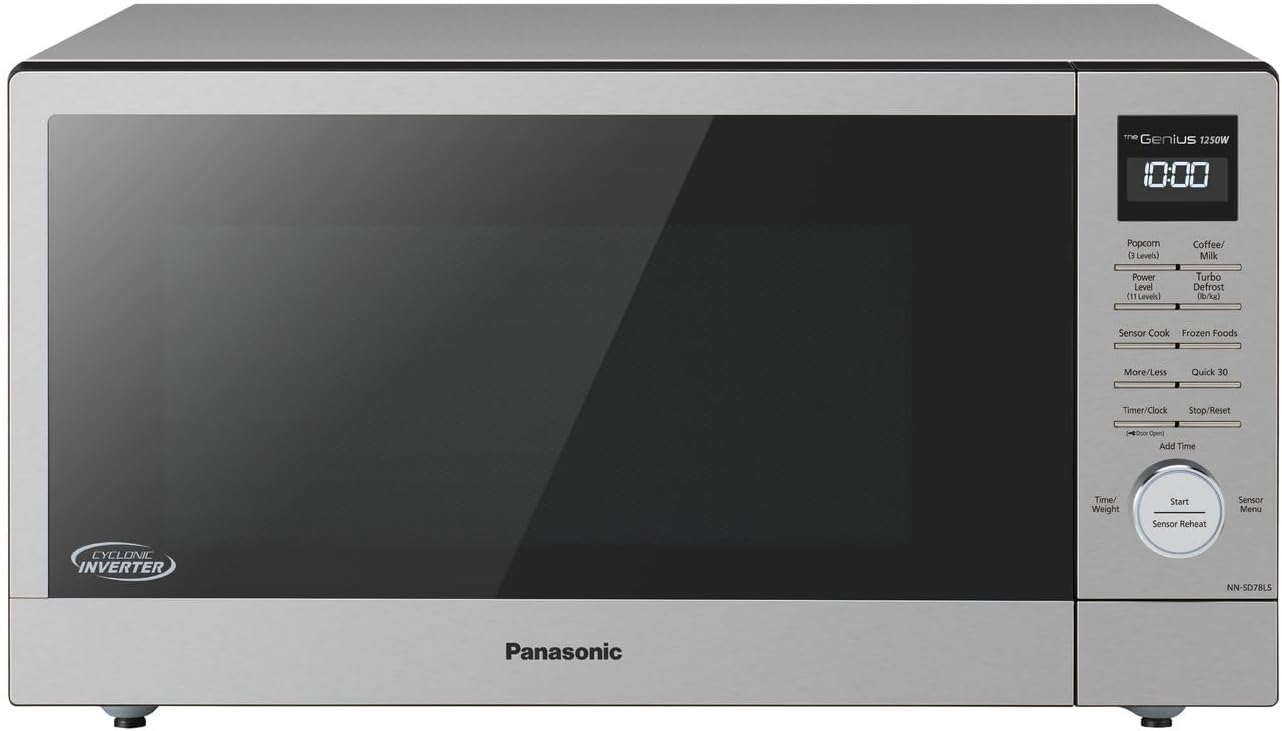 Panasonic NN-SD78LS 1.6 cu.ft Cyclonic Inverter Countertop Microwave Oven 1250Watt Power with Genius Sensor Cooking, cft, 19.44"D x 21.88"W x 11.94"H,Stainless Steel
